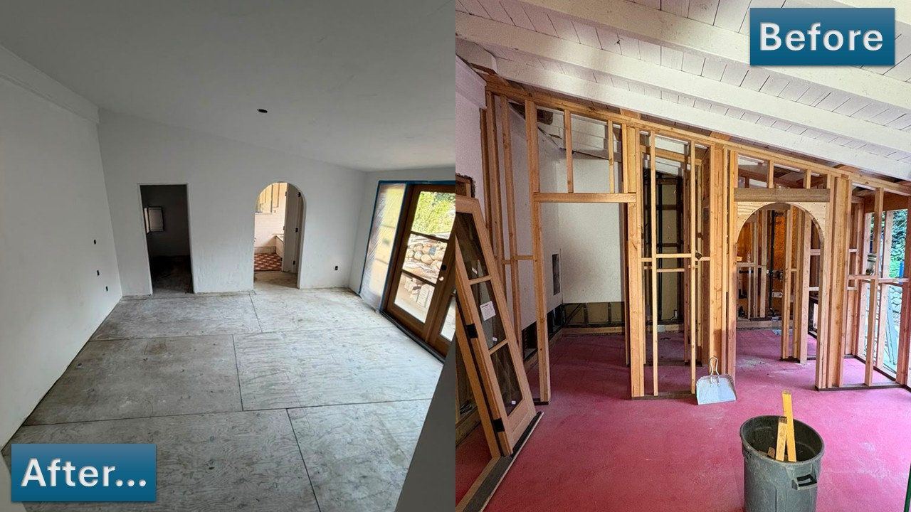 Framing and drywall, before and after photos